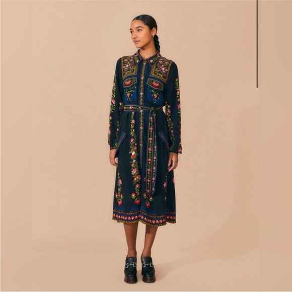 FARM RIO- Black Toucan Garden Midi Dress - Amazing Price - Picture 3 of 16